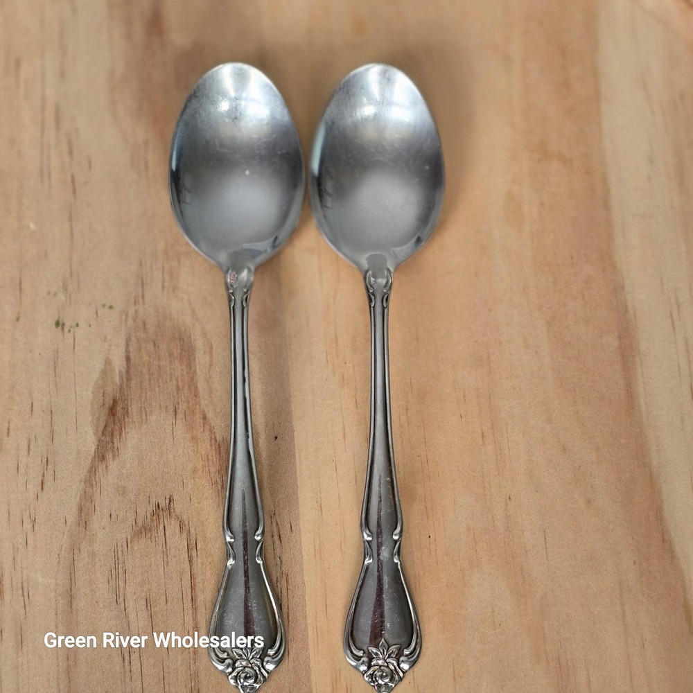 ONEIDA USA Stainless Steel Soup Spoons Set of 2 Silver Floral Handle Elegant